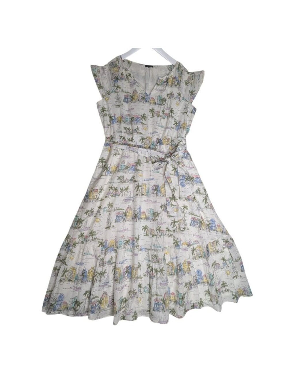 Talbots Scenic Curaçao Ruffle Fit & Flare Dress Cotton V-Neck Size 8 Sleeveless - Picture 11 of 16